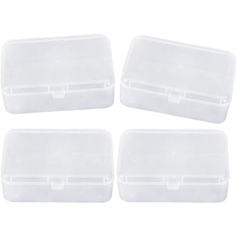 foto del prodotto mini contenitori rettangolari trasparenti in polipropilene con coperchio a cerniera per accessori, artigianato, materiale scolastico, viti, trapani,