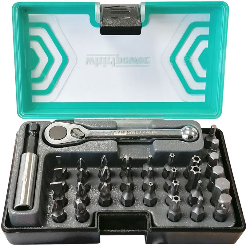 foto del prodotto mini cricchetto da 1 4' e set di 30 punte per cacciavite da 1 4' - set in scatola da 33 pezzi