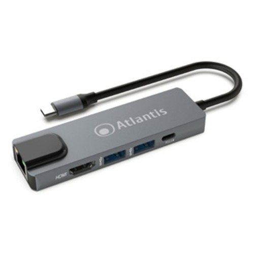 foto del prodotto mini docking atlantis a04 tc lanhd pu in 1x type c out 1x hdmi 1.4 1x gigabit lan 2x usb 3.0 1xtype c 1920x1080 60hz 18cm