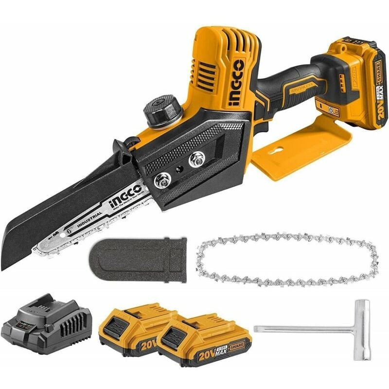 foto del prodotto mini elettrosega brushless 20v ingco con 2 batterie 2.0ah e caricatore