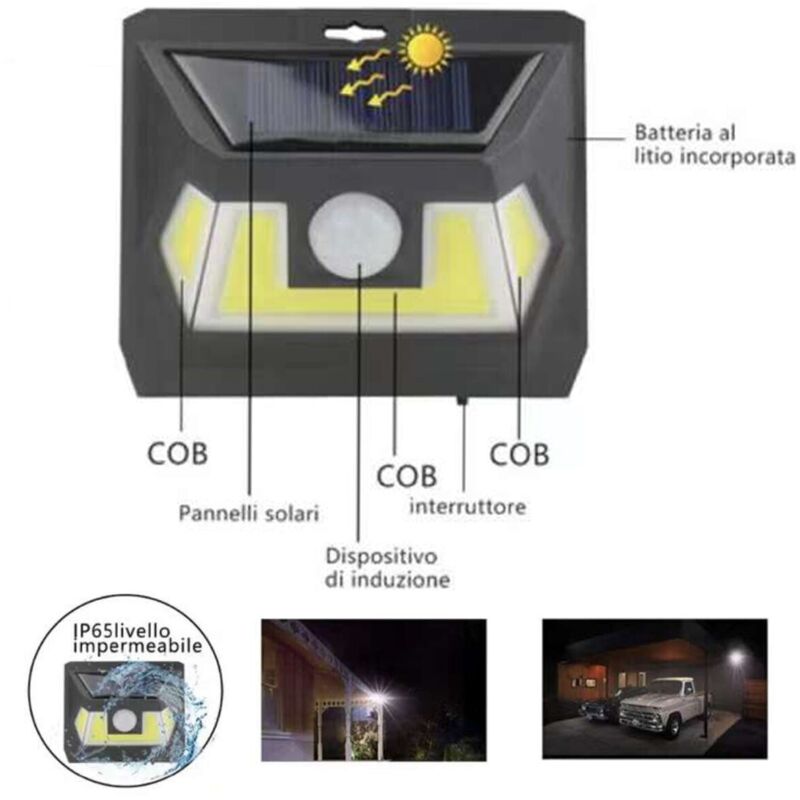 foto del prodotto mini faretto esterno luce led cob pannello solare sensore di movimento te-b0109