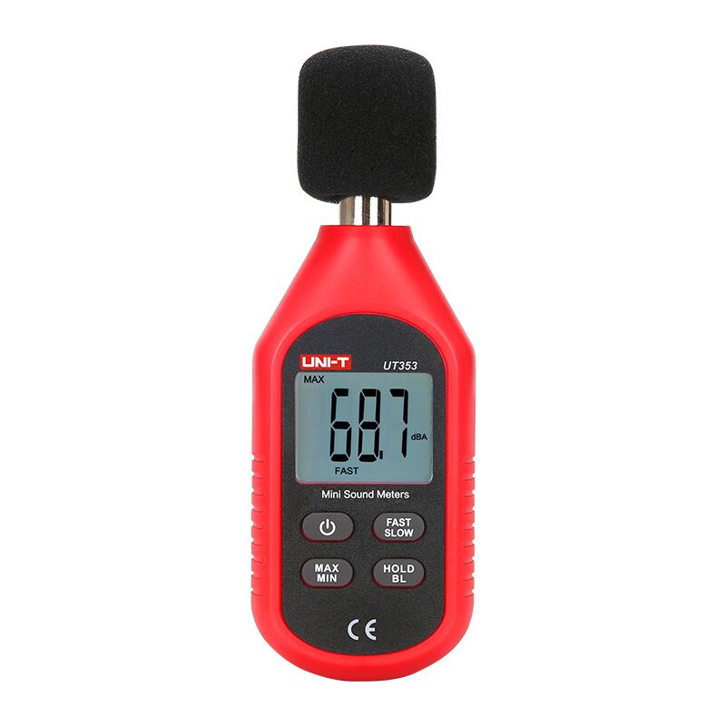 foto del prodotto mini fonometro digitale uni t ut353, range 30 130db, frequenza 31,5hz 8000hz