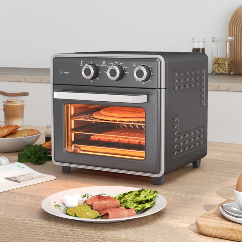 foto del prodotto mini forno a convezione da 20 litri con teglia da forno, 1400 w, griglia e vassoio raccogli briciole, friggitrice ad aria calda 90 c 230 c con 5