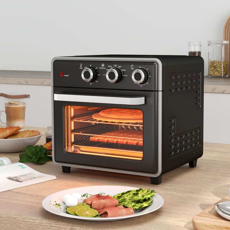 foto del prodotto mini forno a convezione da 20 litri e 1400 w con teglia, griglia e vassoio raccogli briciole, friggitrice ad aria calda da 90 c a 230 c con 5