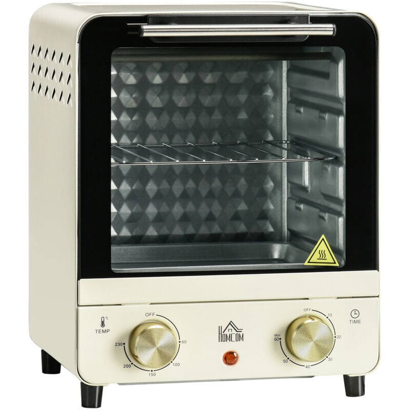 foto del prodotto mini forno elettrico a convezione da 15 litri, 1000 w, 60 230 c, timer da 1 ora, forno per pizza con teglia e vassoio raccogli briciole, bianco crema