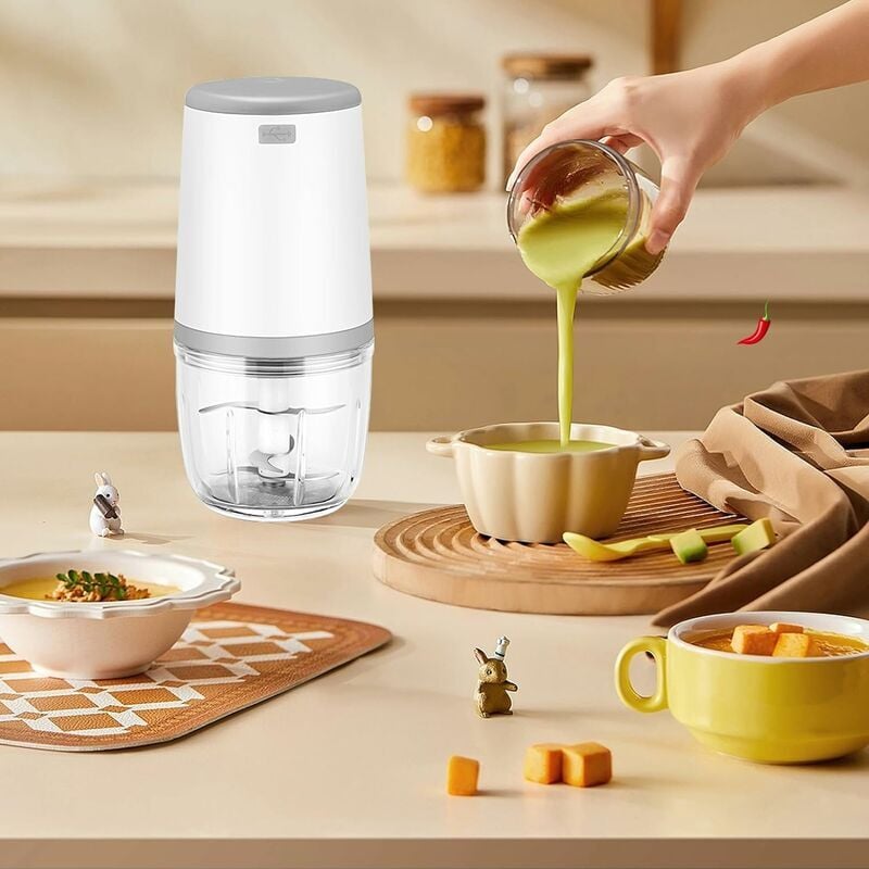foto del prodotto mini frullatore per bambini, mini robot da cucina, frullatore per bambini da 300 ml, mini tritatutto elettrico, mini robot da cucina con ricarica
