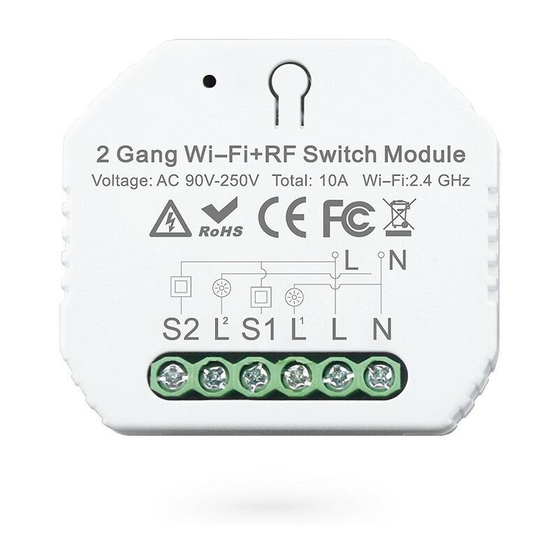 foto del prodotto mini interruttore 2 canali smart wifi rf433 con telecomando tuya