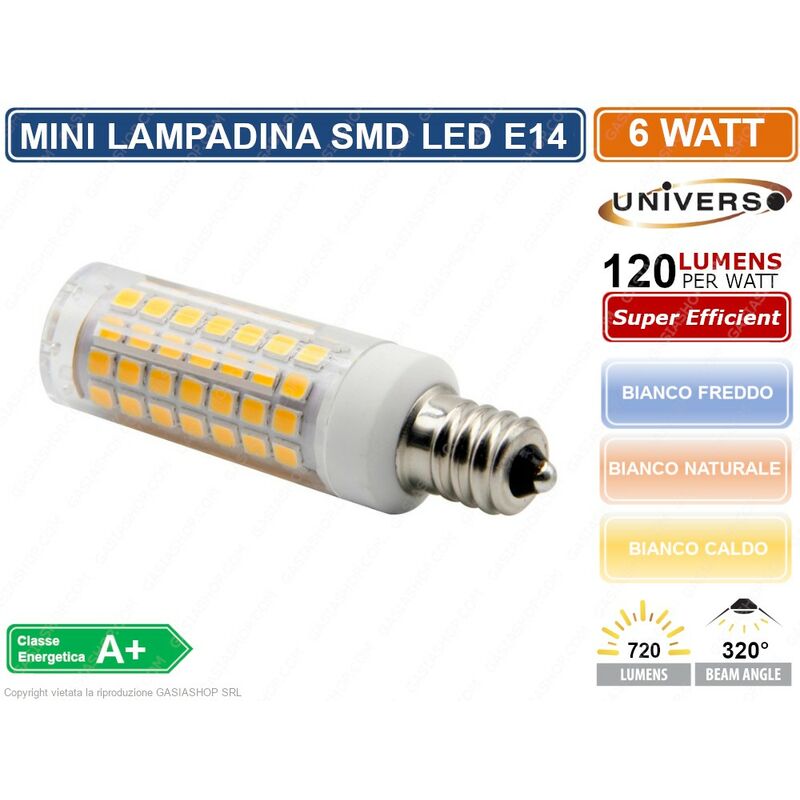 foto del prodotto mini lampadina corn led smd 2835 e14 6w watt 720 lumen 3000k 4000k 6000k colore luce bianco freddo