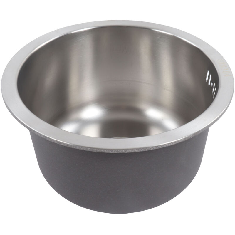 foto del prodotto mini lavello da cucina rotondo in acciaio inox, con raccordo per tubo di scarico, diametro 30 cm eosnow