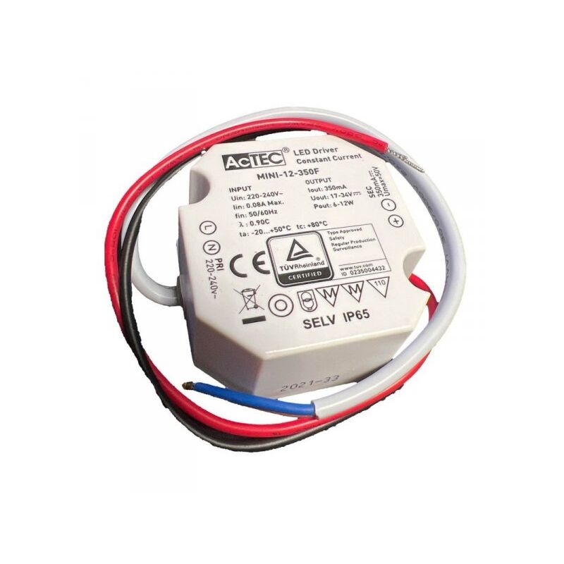 foto del prodotto mini led driver ip65 corrente costante 350ma 17v 34v 12w 50x48x24mm
