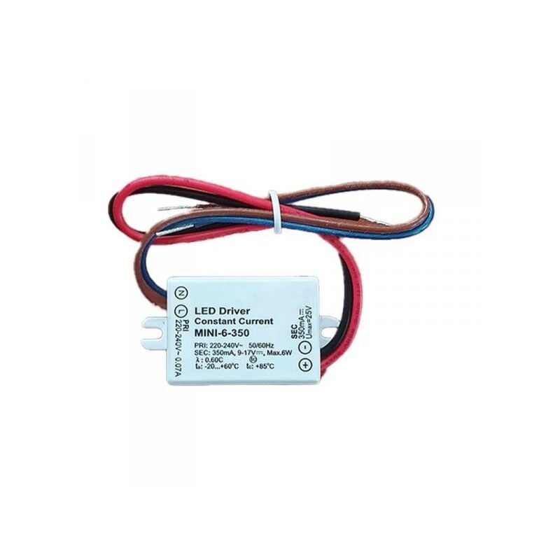foto del prodotto mini led driver ip65 corrente costante 350ma 9v 17vdc 6w 48x38x21mm