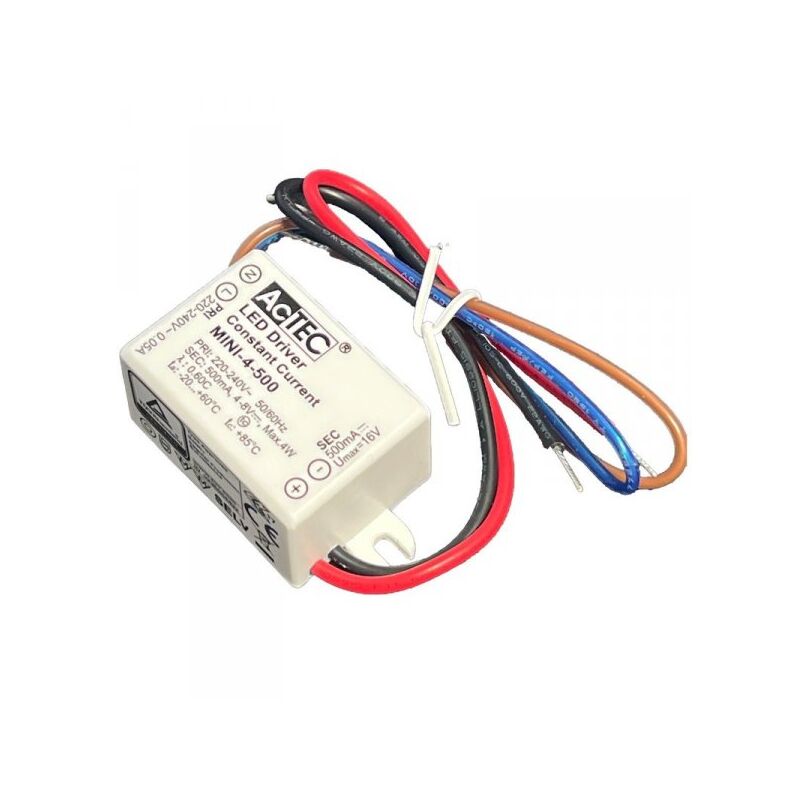 foto del prodotto mini led driver ip65 corrente costante 500ma 4v 8vdc 4w 48x38x21mm
