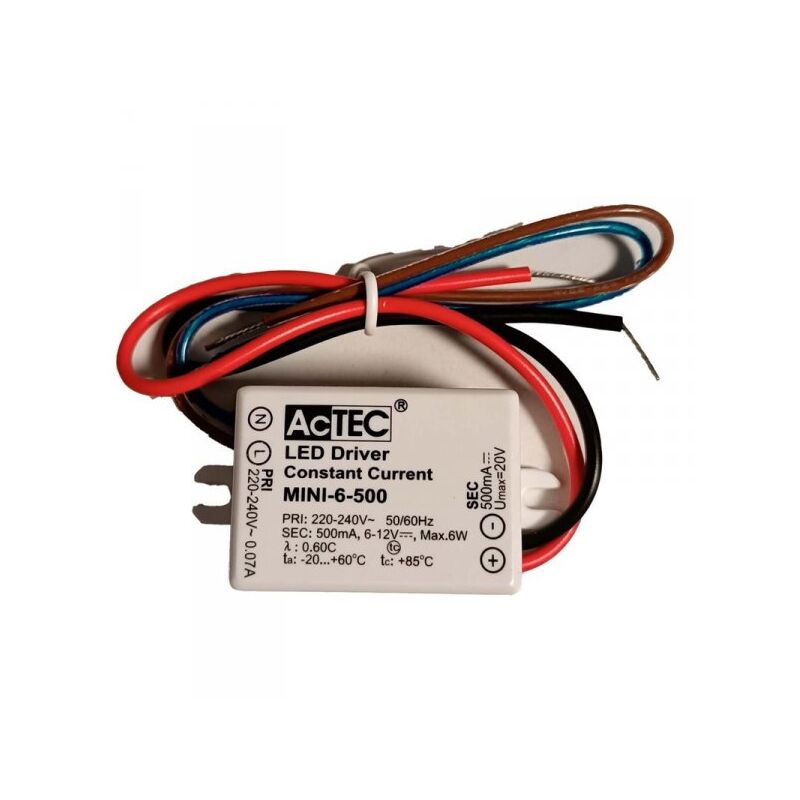 foto del prodotto mini led driver ip65 corrente costante 500ma 6v 12vdc 6w 48x38x21mm
