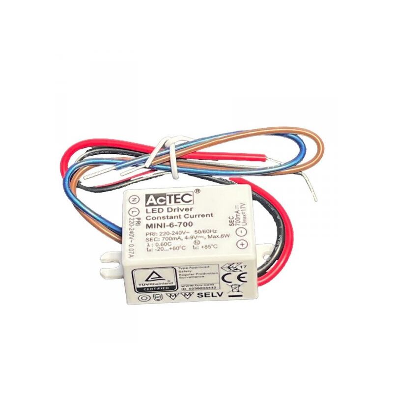 foto del prodotto mini led driver ip65 corrente costante 700ma 4v 9vdc 6w 48x38x21mm