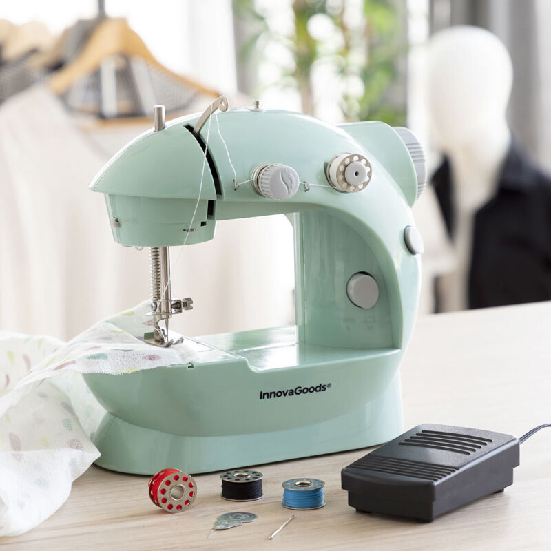 foto del prodotto mini macchina da cucire portatile con led, rasafilo e accessori sewny innovagoods