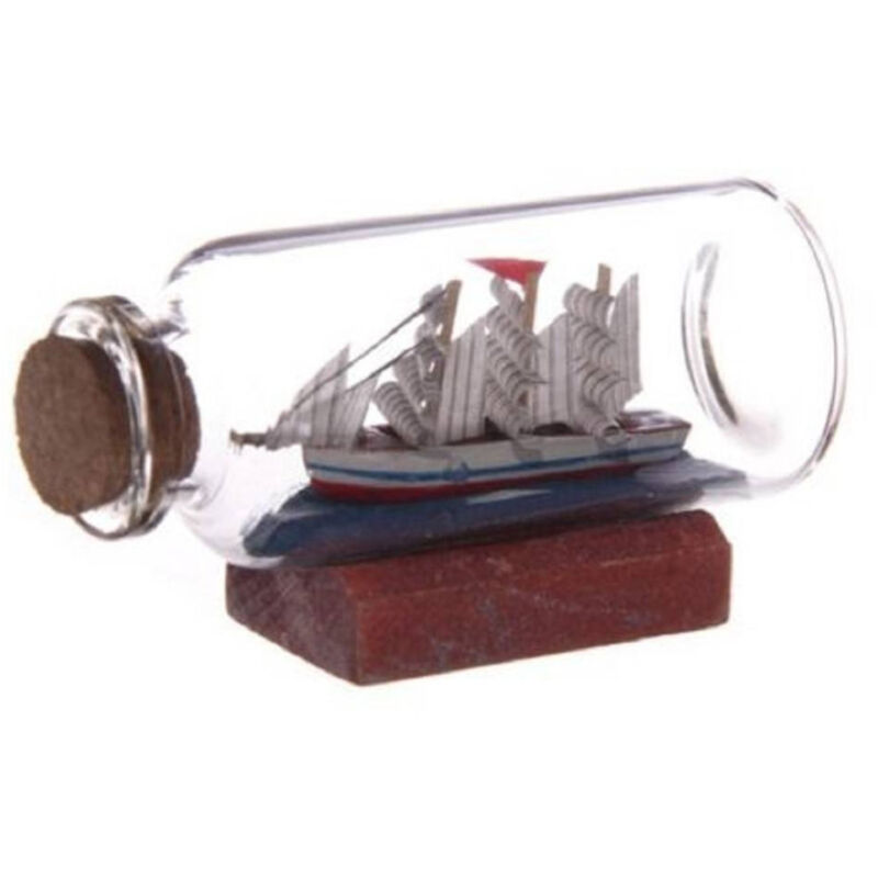 foto del prodotto mini modellino modello barca veliero in bottiglia bottiglina vetro 6,5x3,5cm trade shop traesio
