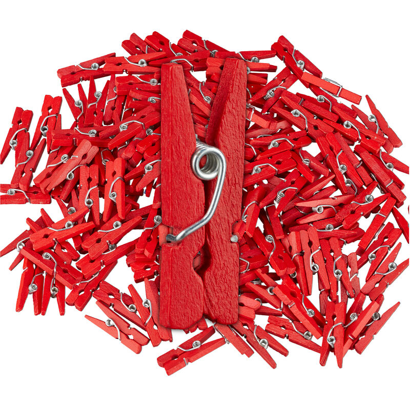 foto del prodotto mini mollette in legno, set 400 mollettine foto, clip per il fai da te, decorazione, pinze per regali, rosso relaxdays