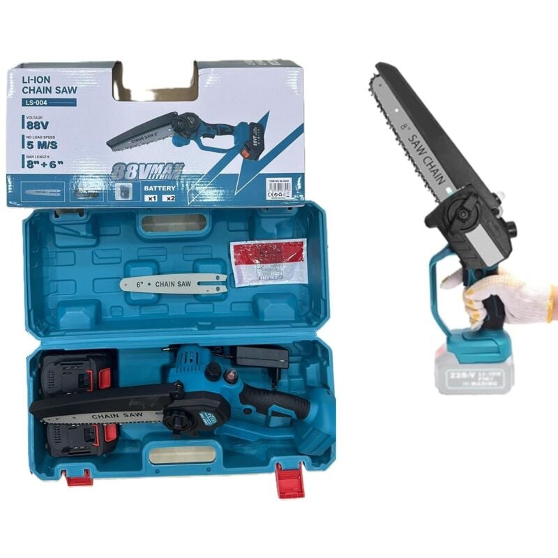 foto del prodotto mini motosega 8 6 pollici 5m s lubrificata olio doppia batteria con valigetta