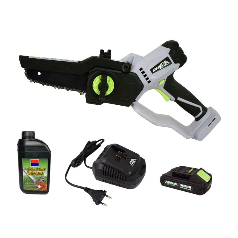 foto del prodotto mini motosega a batteria akita 20v batteria caricabatterie olio
