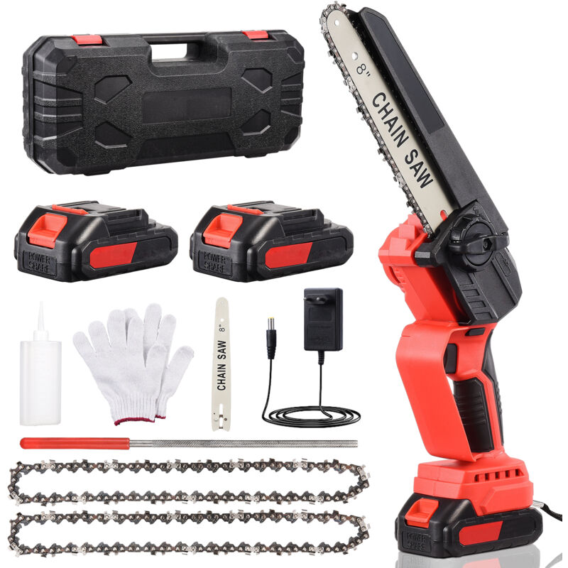 foto del prodotto mini motosega a batteria, motosega a batteria da 8 pollici, motore brushless, 2 batterie da 2,0 ah, velocit della catena 10 m s motosega elettrica