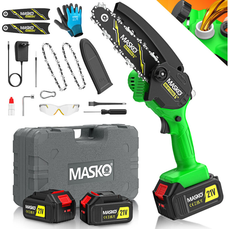 foto del prodotto mini motosega con batteria 8000mah motosega a mano elettrica con 2 batterie 4000mah per cesoie da giardino cespugli taglia legna motosega 800w
