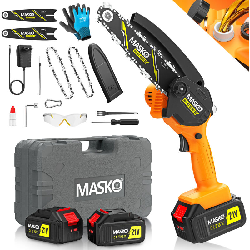 foto del prodotto mini motosega con batteria 8000mah motosega a mano elettrica con 2 batterie 4000mah per cesoie da giardino cespugli taglia legna motosega 800w