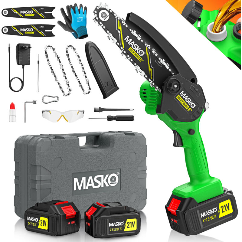 foto del prodotto mini motosega con batteria 8000mah motosega a mano elettrica con 2 batterie 4000mah per cesoie da giardino cespugli taglia legna motosega 800w