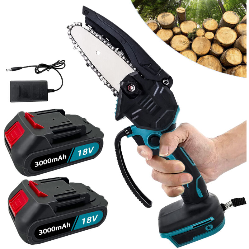 foto del prodotto mini motosega elettrica a batteria da 4 pollici, sega per la lavorazione del legno, sega con una sola mano, taglierina per legno nudo 2 batterie da