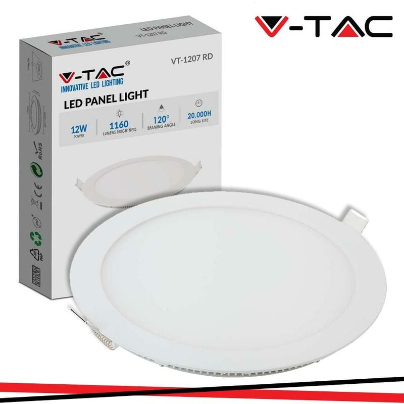foto del prodotto mini pannello led v tac 12w 4000k 85 265v vt 1207rd n 4858 214858