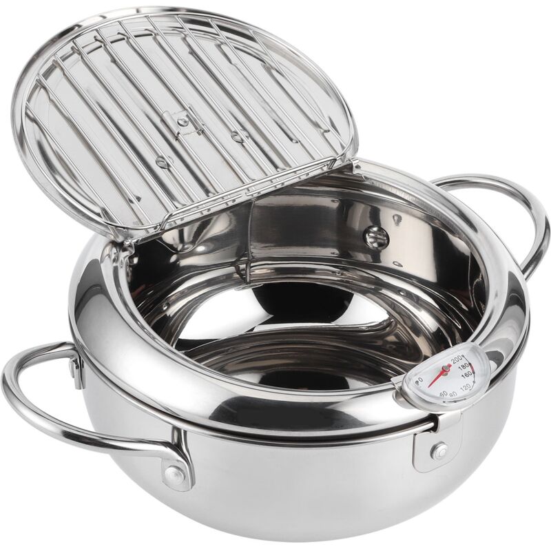 foto del prodotto mini pentola per friggere in acciaio inossidabile in stile giapponese con termometro compatibile con fornelli a induzionel 24 cm eosnow