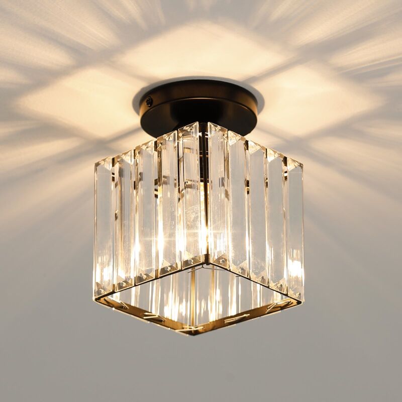 foto del prodotto mini plafoniera in cristallo,lampadario moderno in cristallo,plafoniera a led e27 per corridoio, ingresso,ristorante, bar nero goeco