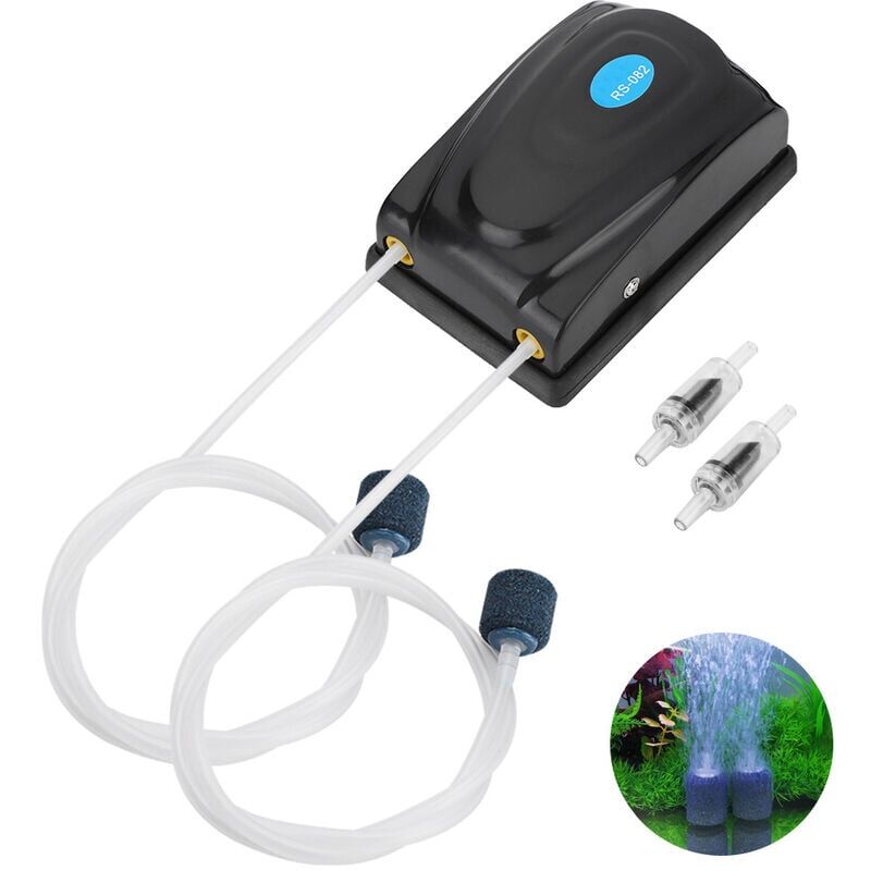 foto del prodotto mini pompa ad aria per acquario da 5 w, gorgogliatore silenzioso per piccoli acquari, con tubo dell aria, pietra porosa e valvola di ritegno