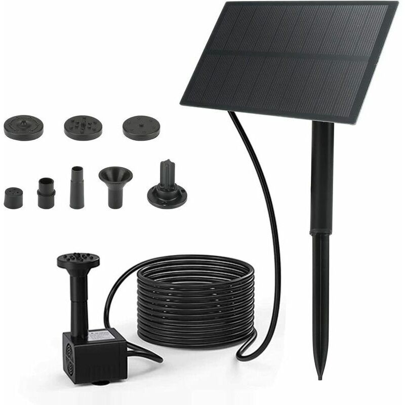 foto del prodotto mini pompa solare per fontana d acqua, kit pompa sommergibile ad energia solare da 1,5 w 160 l h con 4 diversi spruzzatori per giardino, laghetto,