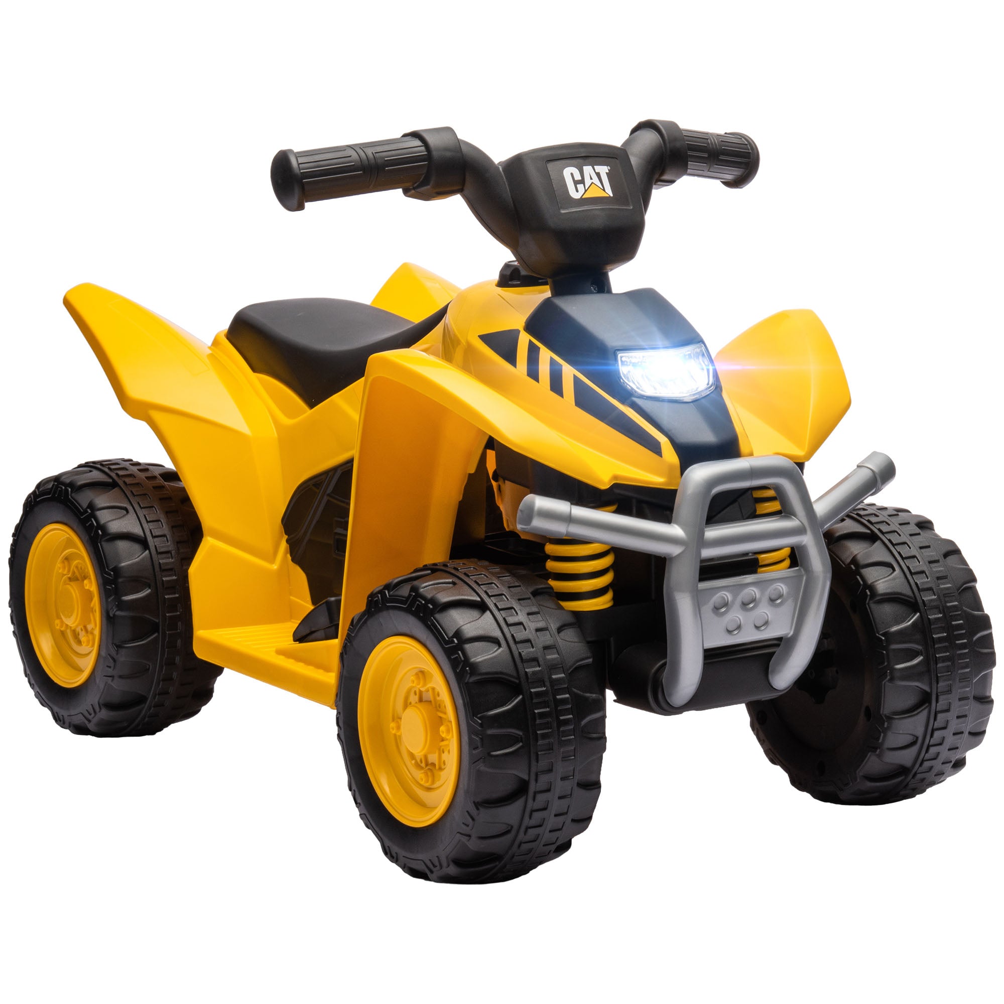 foto del prodotto mini quad elettrico per bambini 6v clacson e fari con licenza caterpillar giallo