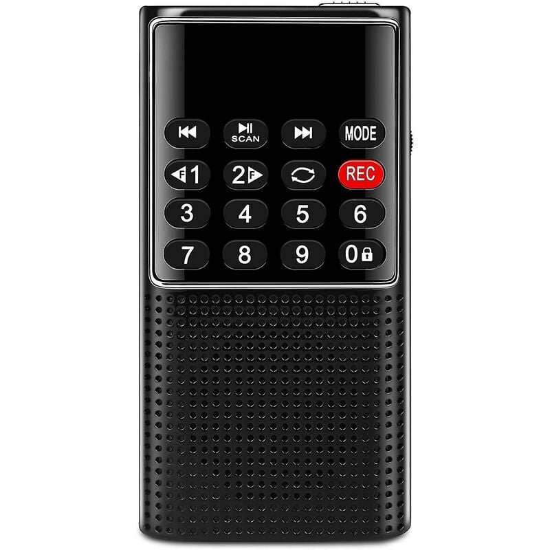 foto del prodotto mini radio portatile fm, radio con cuffie stereo e registrazione, alimentazione a batteria ricaricabile no am 