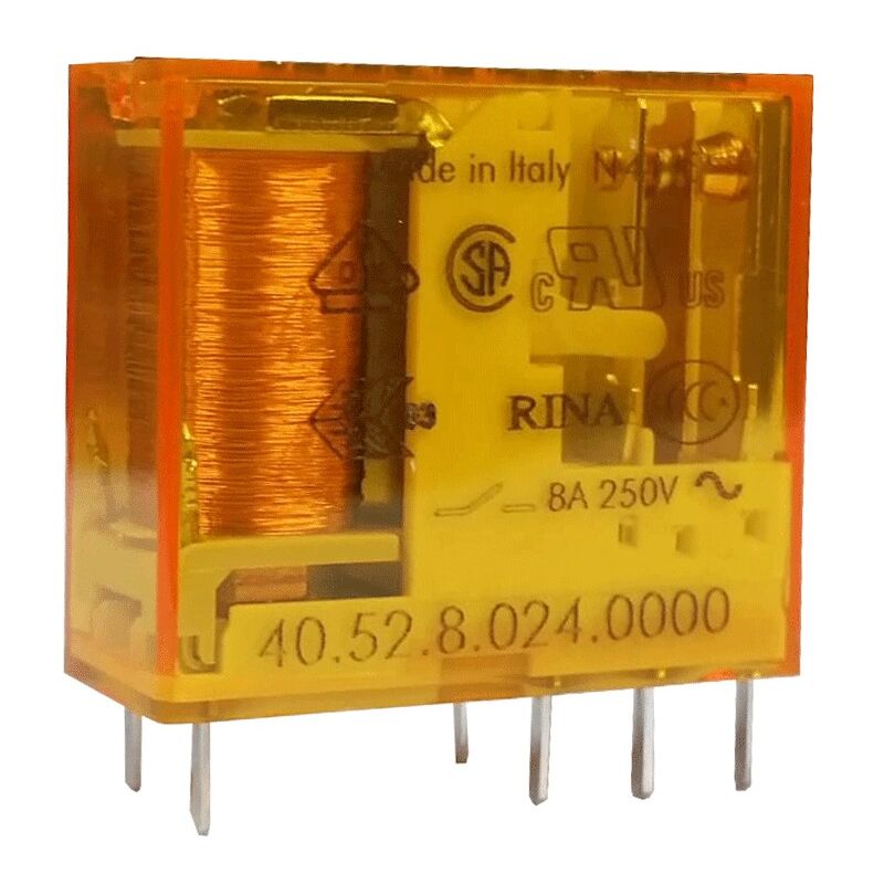 foto del prodotto mini rele 2 scambi 24v ac 405280240000 40.52.8.024.0000 finder