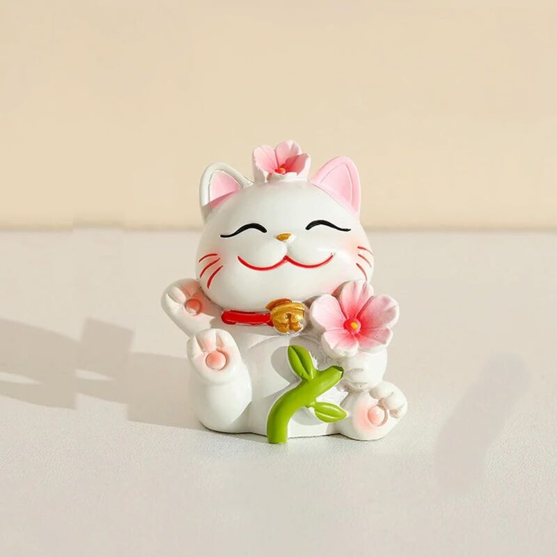 foto del prodotto mini resina del fumetto della bambola del gatto della fortuna decorazione della torta fiore gattino ornamento fiaba decorazione dell auto da