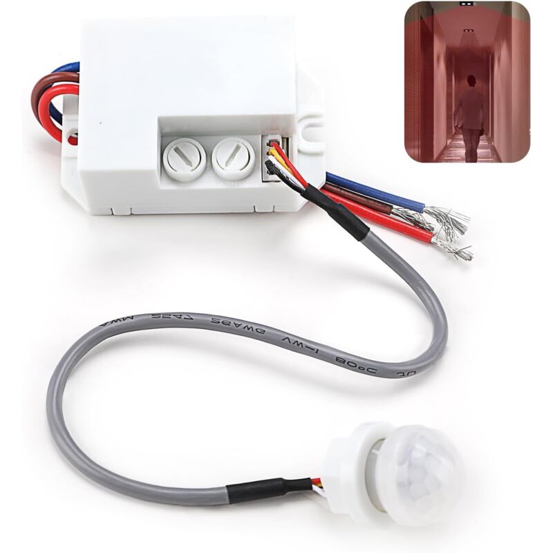 foto del prodotto mini rilevatore di movimento a infrarossi incorporato, mini sensore pir per installazione interna, interruttore automatico 220 v, portata 8 m a 360 ,