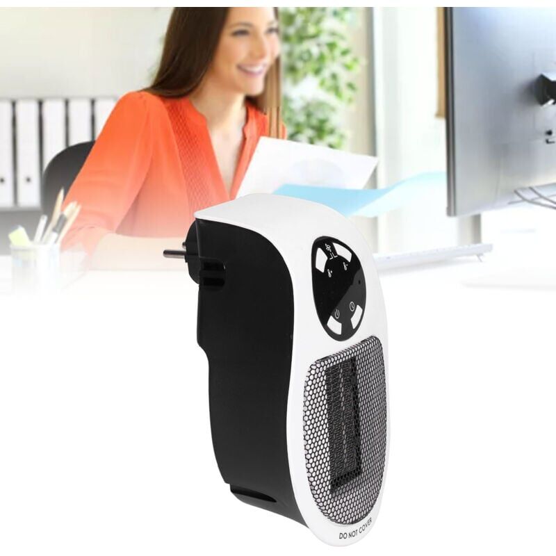 foto del prodotto mini riscaldatore elettrico portatile da parete da 500 w, nero e bianco, per la casa