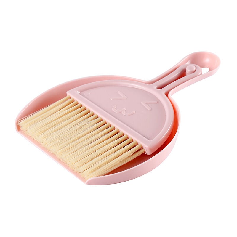 foto del prodotto mini scopa per paletta scopa piccola per paletta set di spazzole da tavolo portatile con scopa a setole morbide paletta per uso in ufficio rosa