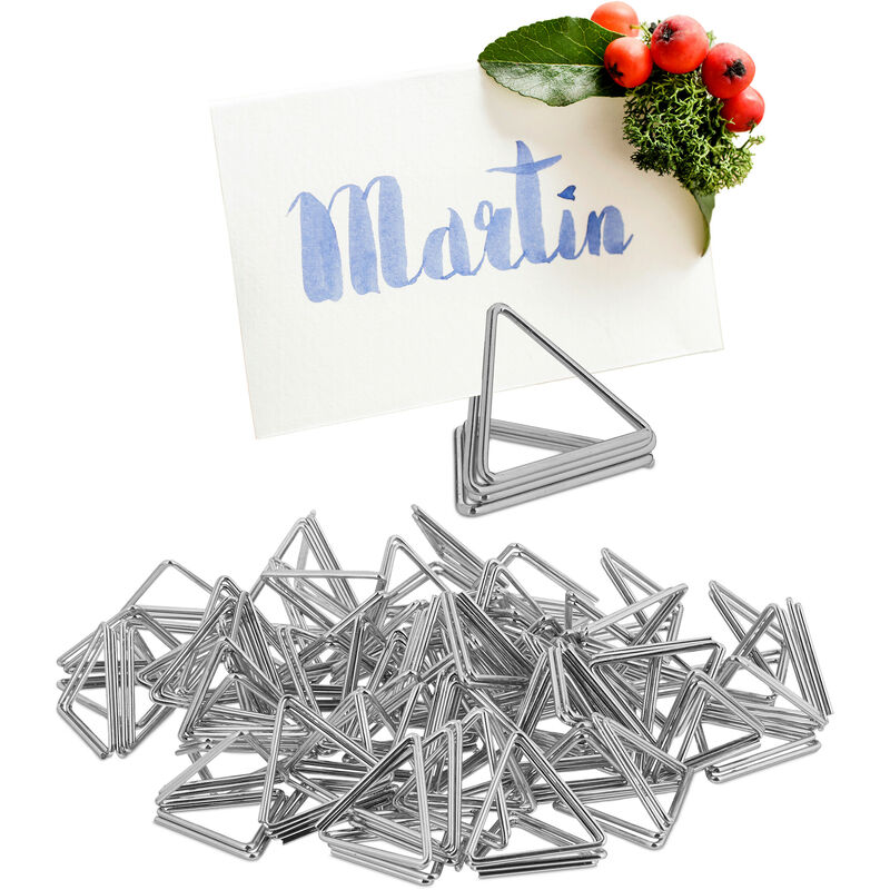 foto del prodotto mini segnaposto da tavolo, set da 48, portacarte, portamen , portafoto, per matrimonio e battesimo, argentato relaxdays