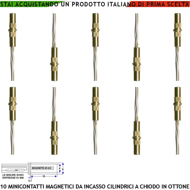 foto del prodotto mini sensore magnetico ottone da incasso antifurto finestre infissi 10 pezzi contatto reed nc sottovuoto sensibilit magnetica 10 mm tensione max 30