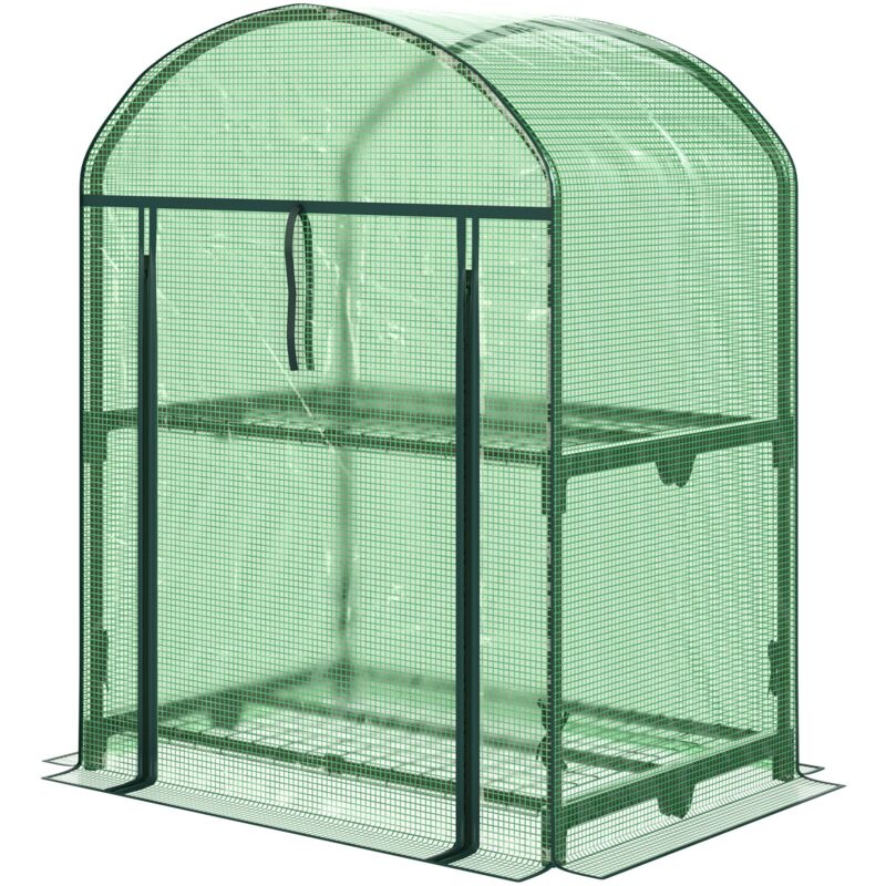 foto del prodotto mini serra da giardino con 2 ripiani in metallo copertura pe outsunny