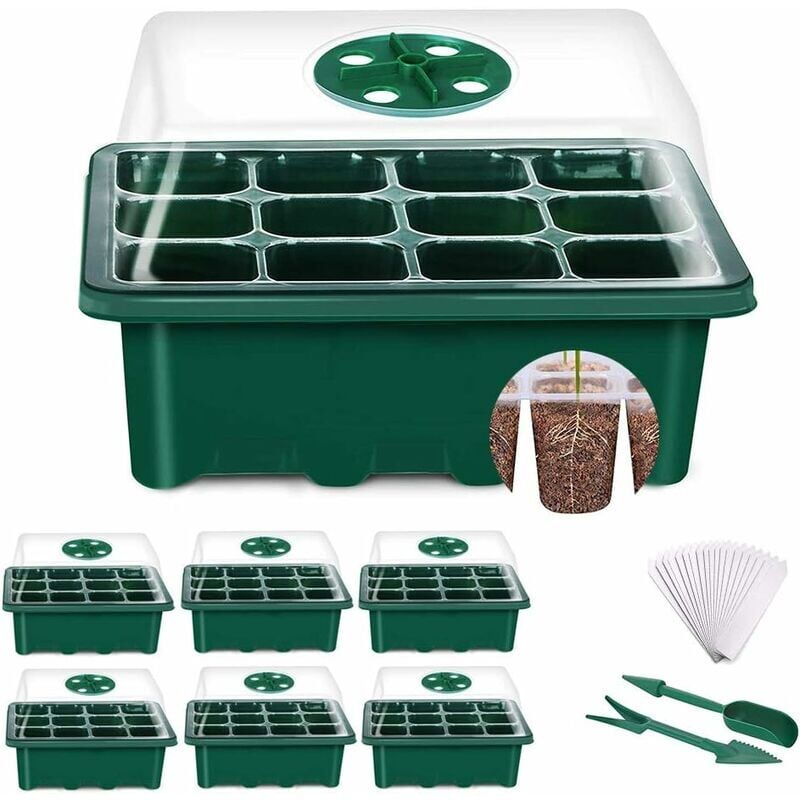 foto del prodotto mini serra per piante, 6 pezzi 72 celle vassoio per piantine da interno vassoio per piantine vivaio grow box con coperchio e ventilazione durevole