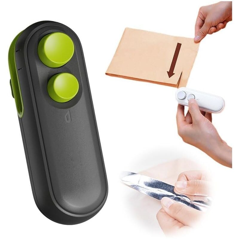 foto del prodotto mini sigillatrice per sacchetti di plastica, sigillatrice portatile 2 in 1, termosaldatrice con taglierina, taglia e sigilla i sacchetti di plastica,