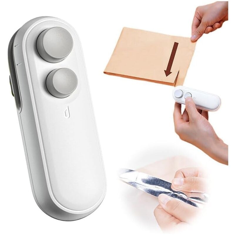 foto del prodotto mini sigillatrice per sacchetti di plastica, sigillatrice portatile 2 in 1, termosaldatrice con taglierina, taglia e sigilla i sacchetti di plastica,