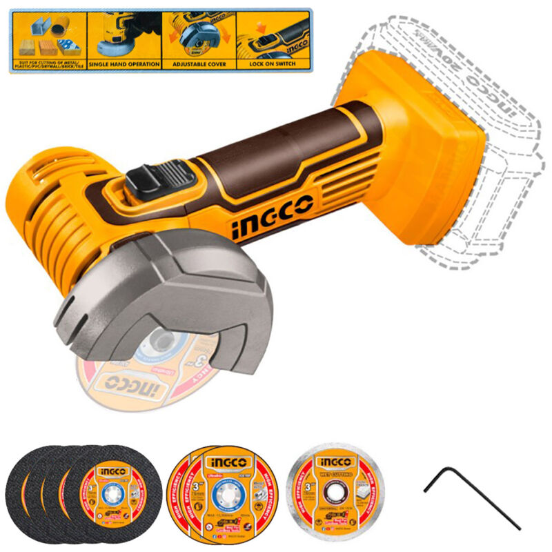 foto del prodotto mini smerigliatrice a batteria 20 v utensile da taglio strumento di taglio solo corpo ingco cagli76011