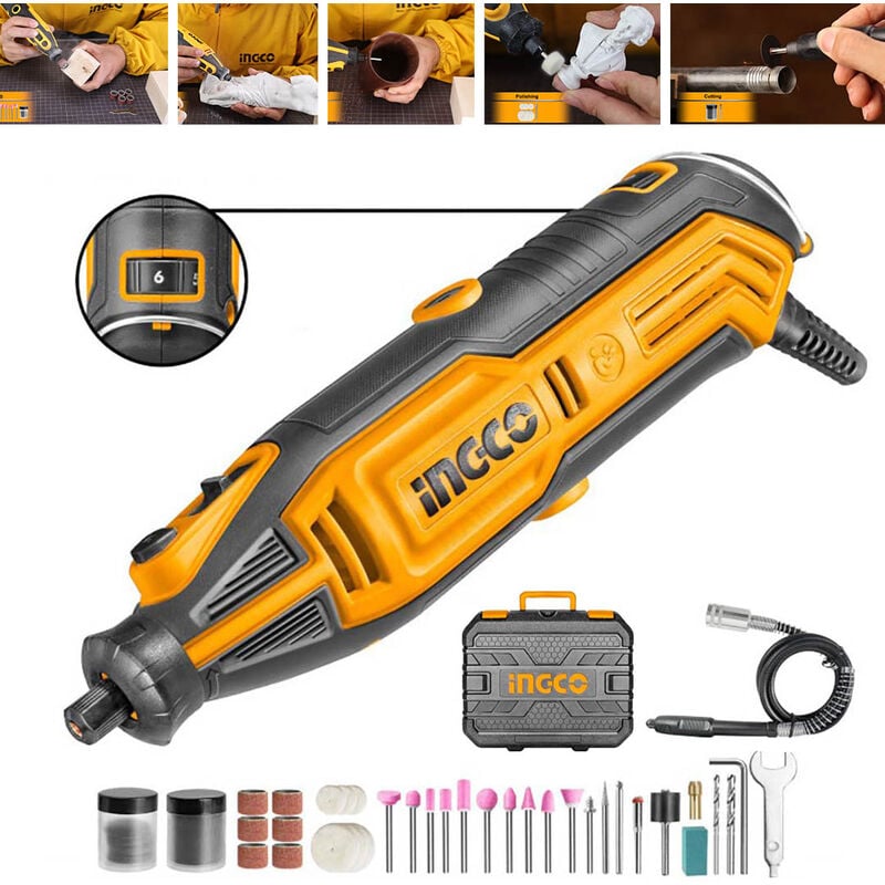 foto del prodotto mini smerigliatrice angolare 130 w a stelo con tubo flessibile valigetta e accessori dremel ingco mg13328e