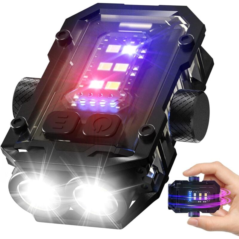 foto del prodotto mini torcia a led n11 con rotazione per rilascio dell umore, clip, portachiavi, potente ricaricabile con luce flash rossa e blu, torcia da 1000