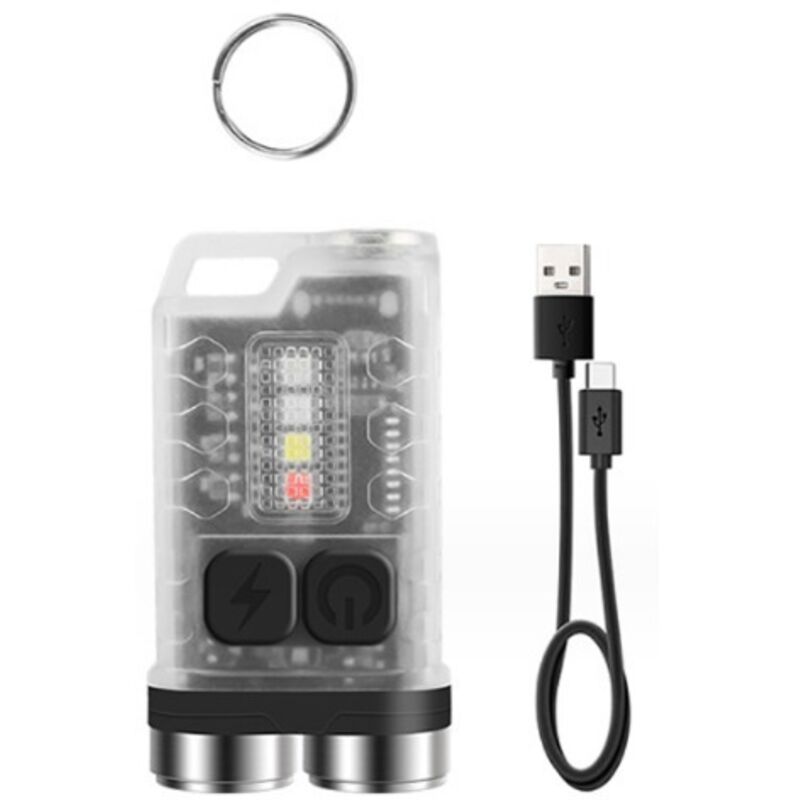 foto del prodotto mini torcia a led v3 bianca , torcia portachiavi uv da 900 lumen, base magnetica, impermeabile ip65, per campeggio all aperto. bebusingoto